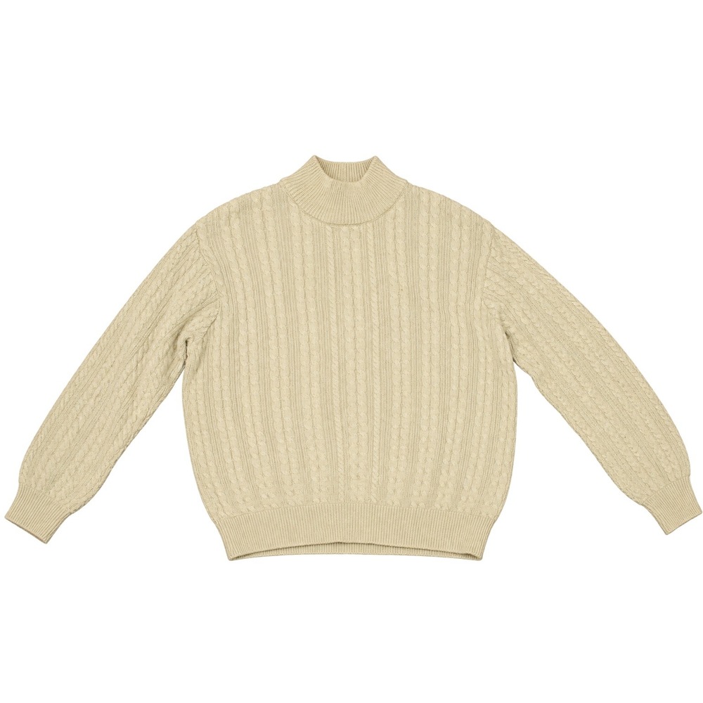 Vtg Jeanne Pierre Tan Cotton Cable Knit Mock Neck Sweater Petite Small Capsule